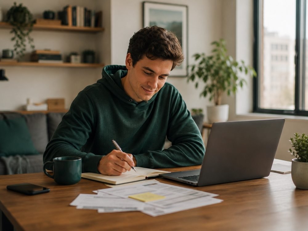 Young adult reviewing everyday money decisions
